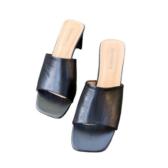 Patprimo Heeled Slip On Sandals Black Sz. 38 (7.5) Quiet Elegance Chunky - Picture 2 of 7